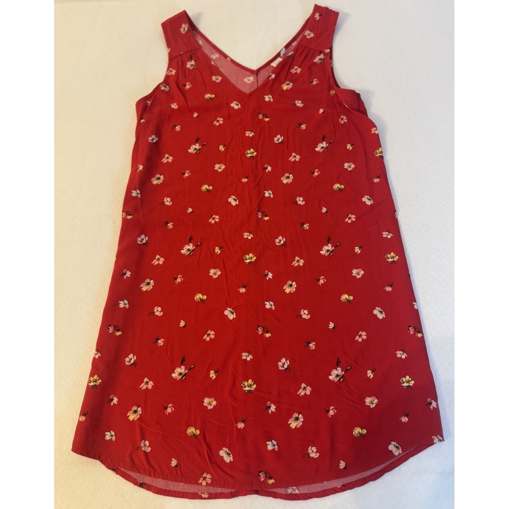 Gap Red Floral Sleeveless V-Neck Rayon Shift Dress Womens Medium